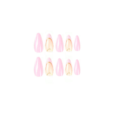 Flower False Nails Pink Medium Almond Design