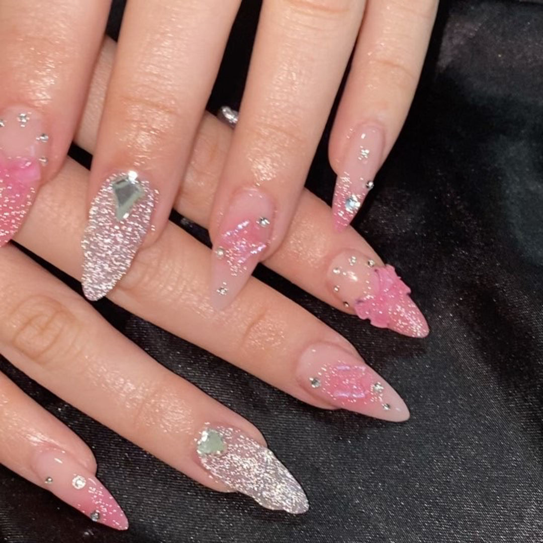 Fantasy Glitter Rhinestone Nails Pink 