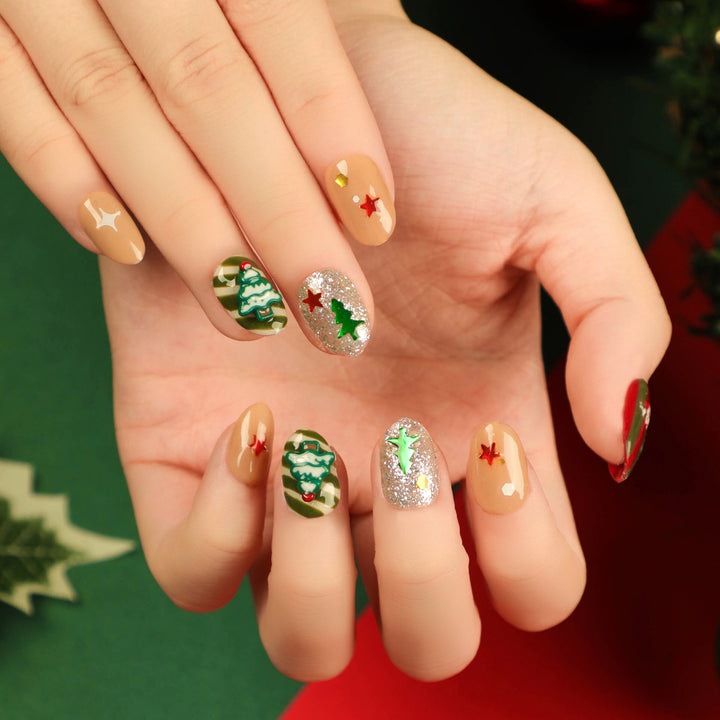 Christmas Tree Star Press On Nails