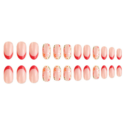 French Tips Nails Red Medium Almond