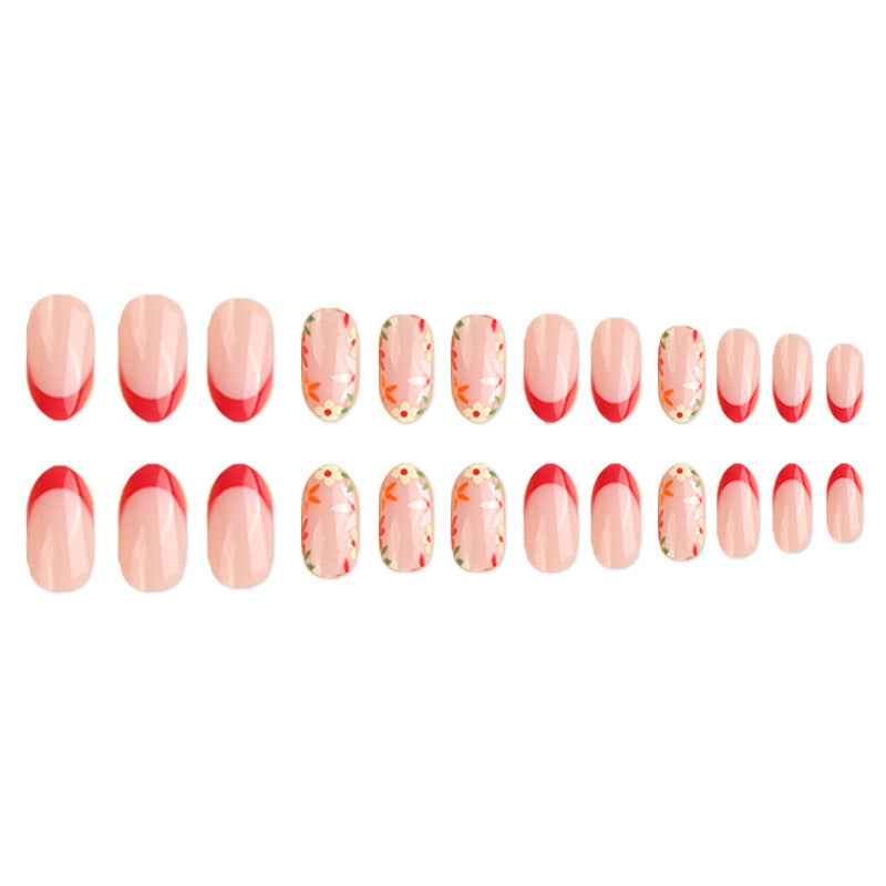 French Tips Nails Red Medium Almond