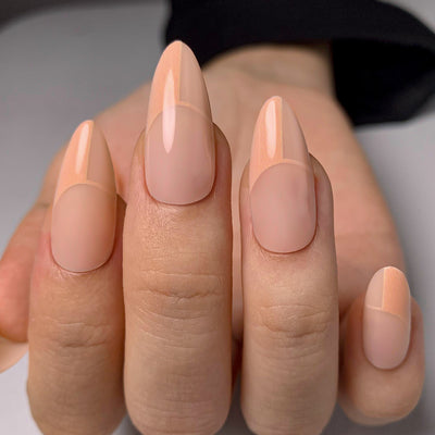 Glossy Elegant French Tips Nails Nude Medium Almond