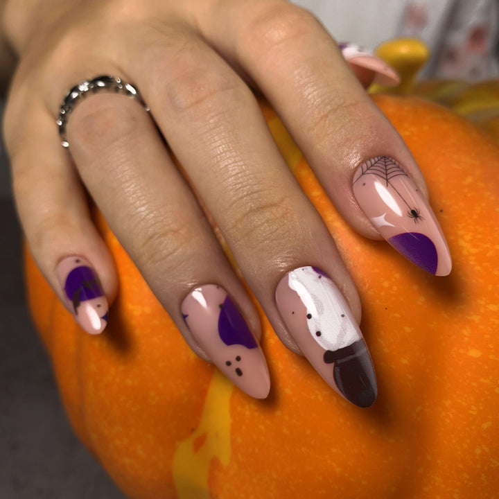 Halloween Ghosts Witch Spooky Night Almond Medium Press On Nails