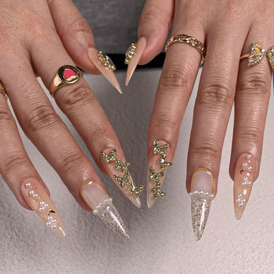 Butterfly Pearl Stick On Handmade Nails
