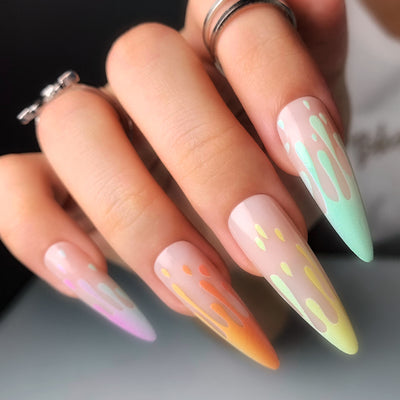 Flame French Tips Nails Multicolor Medium Stiletto