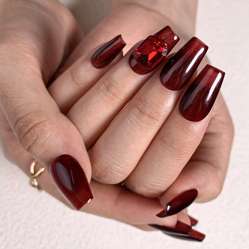 Press On Handmade Nails Red Coffin