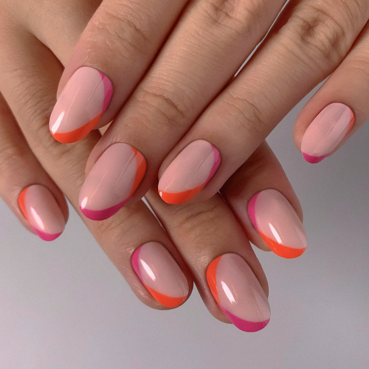 Pink Edge French Tip Short Oval Press On Nails