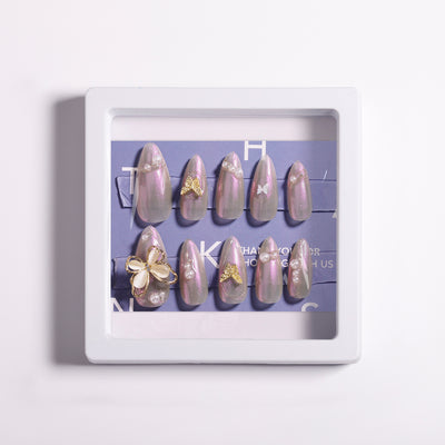 Rhinestone Butterfly Light Handmade Nails Yellow Almond Press-Ons