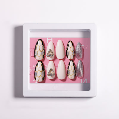 Sparkling Rhinestone Handmade Nails White Almond Press-Ons
