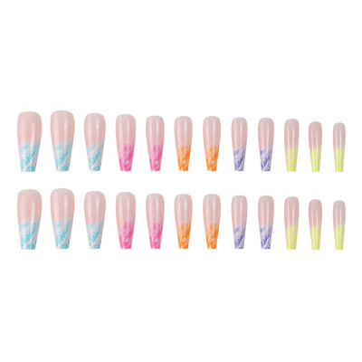 French Tips Nails Multicolor Long Coffin