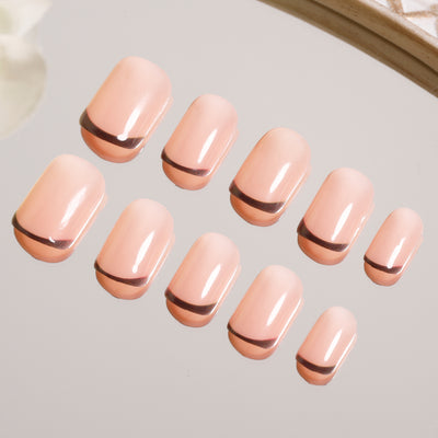 Solid Color French Tips Nails Nude Short Squoval