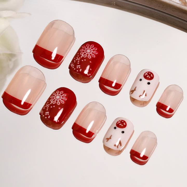 Snowflake Deer Squoval Short Press On Nails