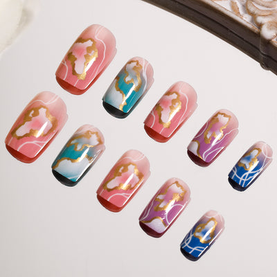 Smudge Mermaid Press On Nails Multicolor Medium Square