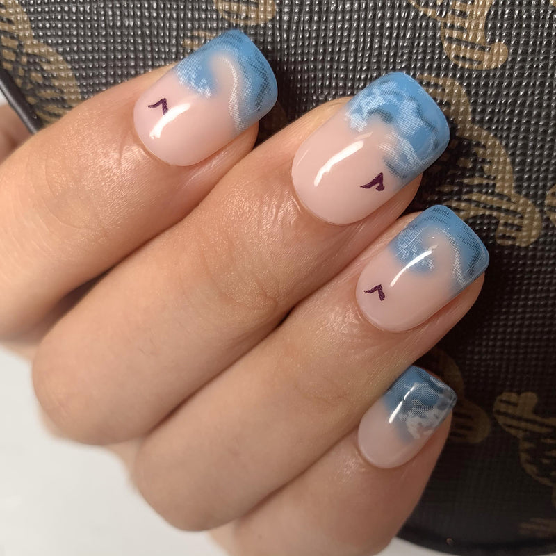 Sea Waves French Nails Tips Seagull Short Squoval
