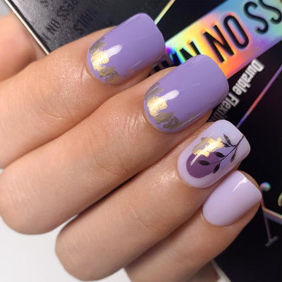 Purple Glitter Design Press On Nails Short Squoval