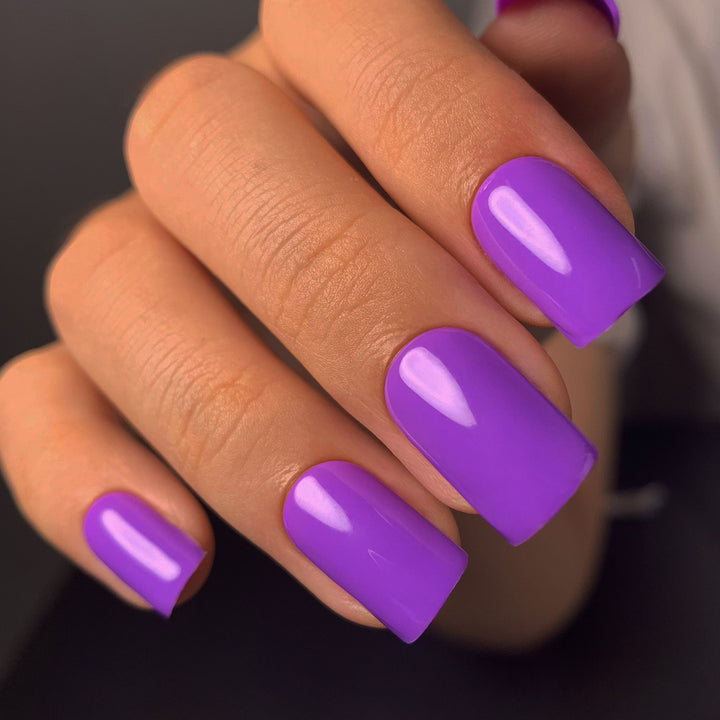 Deep Purple Solid Color Short Squoval Press On Nails