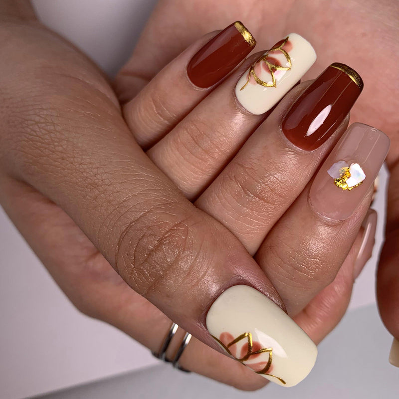 French Tips Handmade Nails Red Square