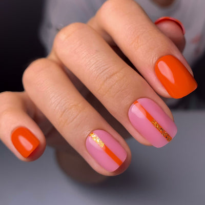 Lucky Glitter Press On Acrylic Nails Orange Short Square