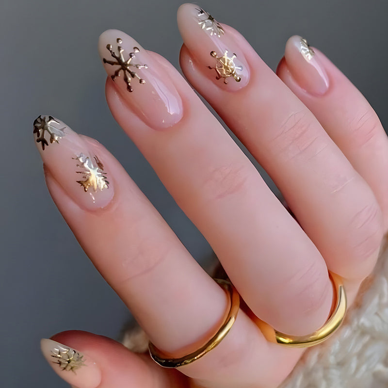 Snowflakes Golden French Tips Nails