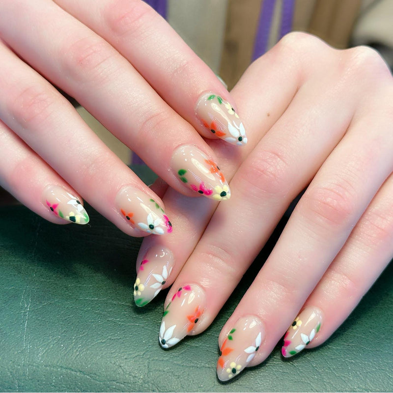 Retro Flower Nails Multicolor 