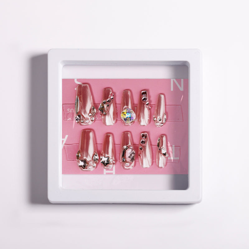 Handmade Nails Pink Coffin Press-Ons