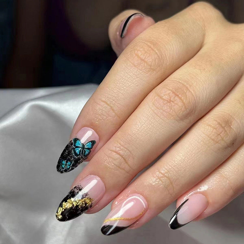 Butterfly Glitter French Tips Nails