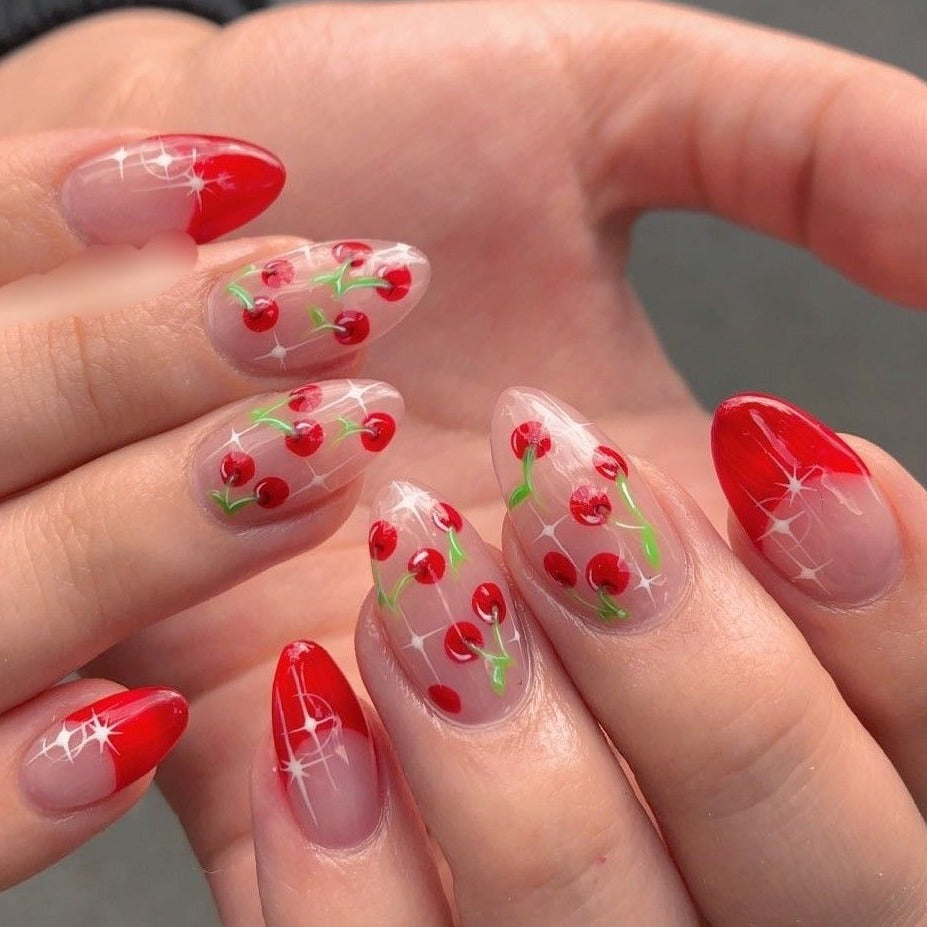 Cherry French Tips Nails 