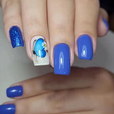 Vivid Butterfly Nails Blue