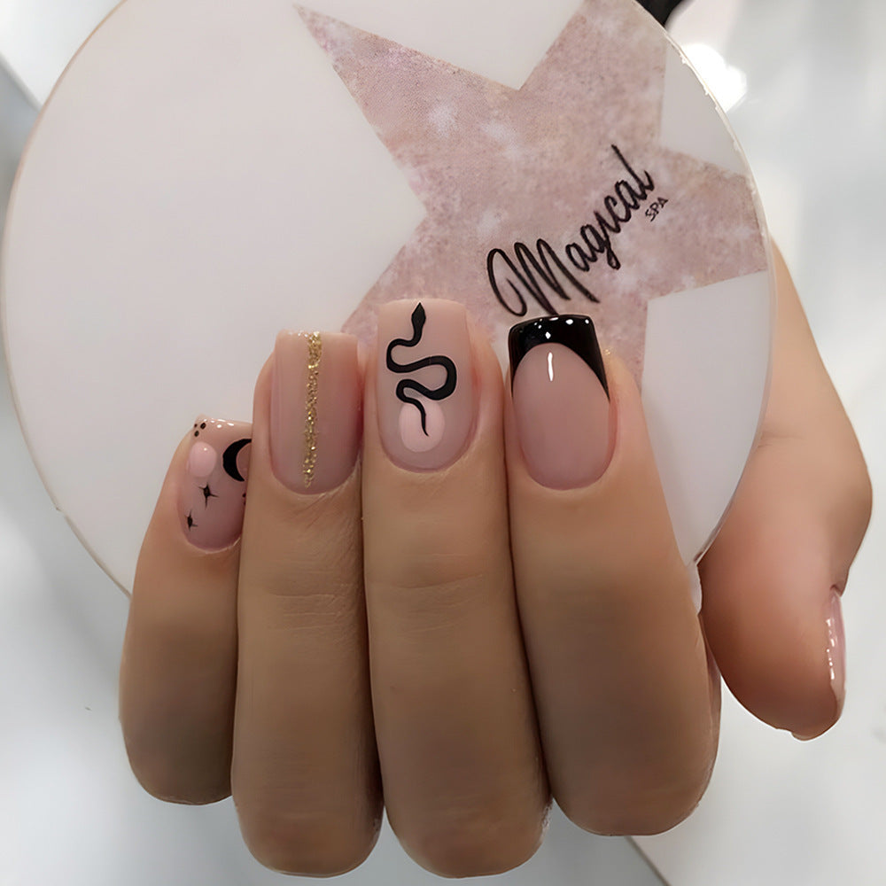 Snake Moon French Tips Nails