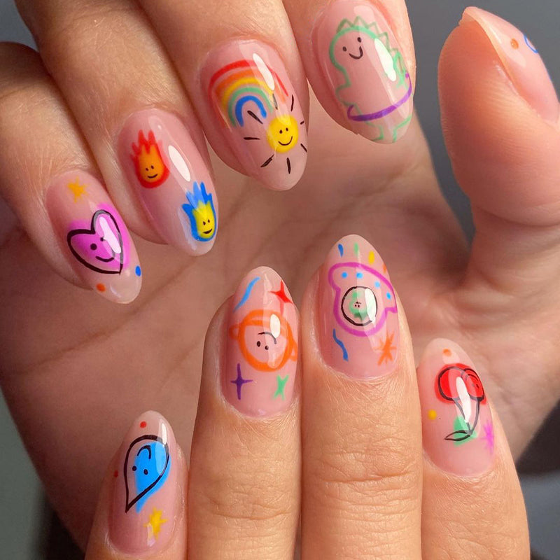 Rainbow Cartoon Glue On Nails 