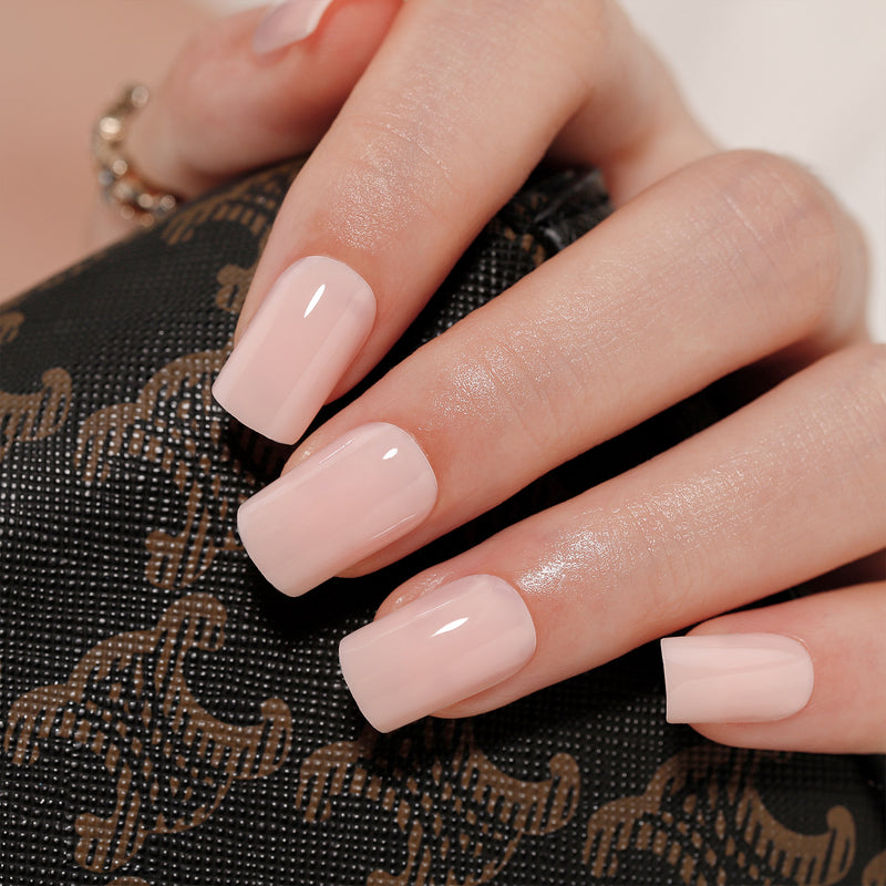 Nature Press On Nails Nude Solid Color Short Squoval