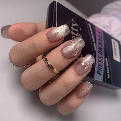 Silver Rhinestone Dream Glue On Handmade Nails Squoval