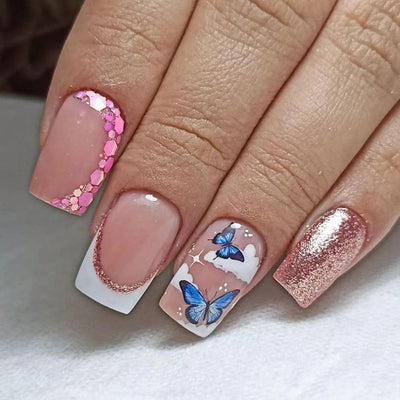 Elegant Butterfly French Tips Nails 
