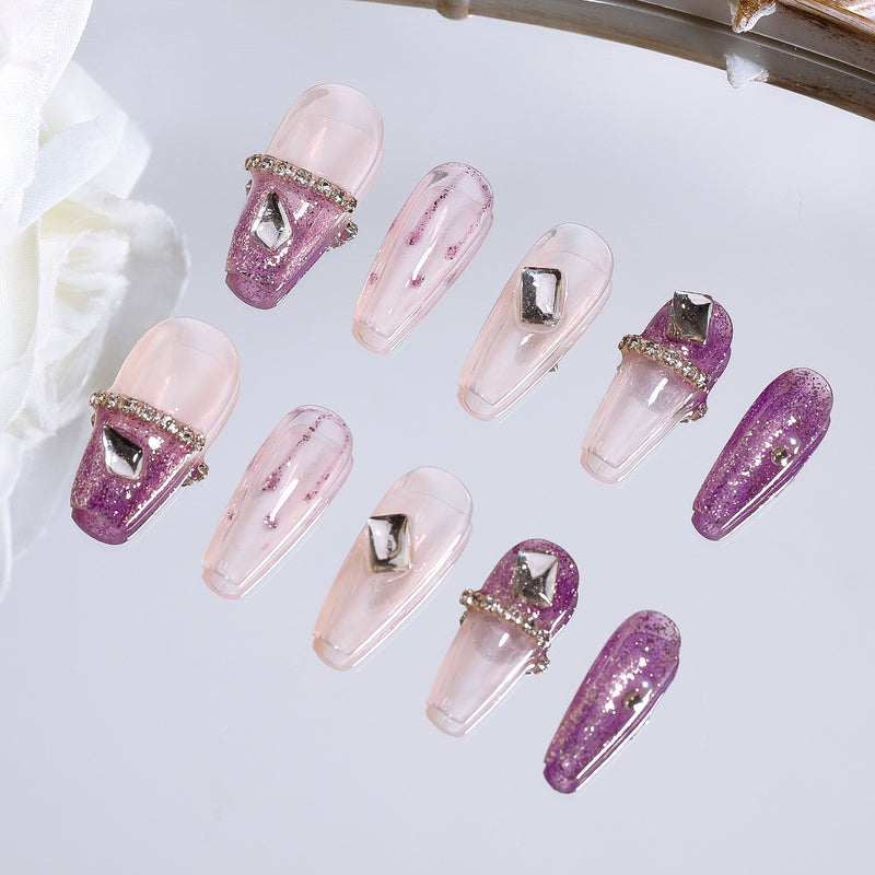 Fake Handmade Nails Purple Coffin