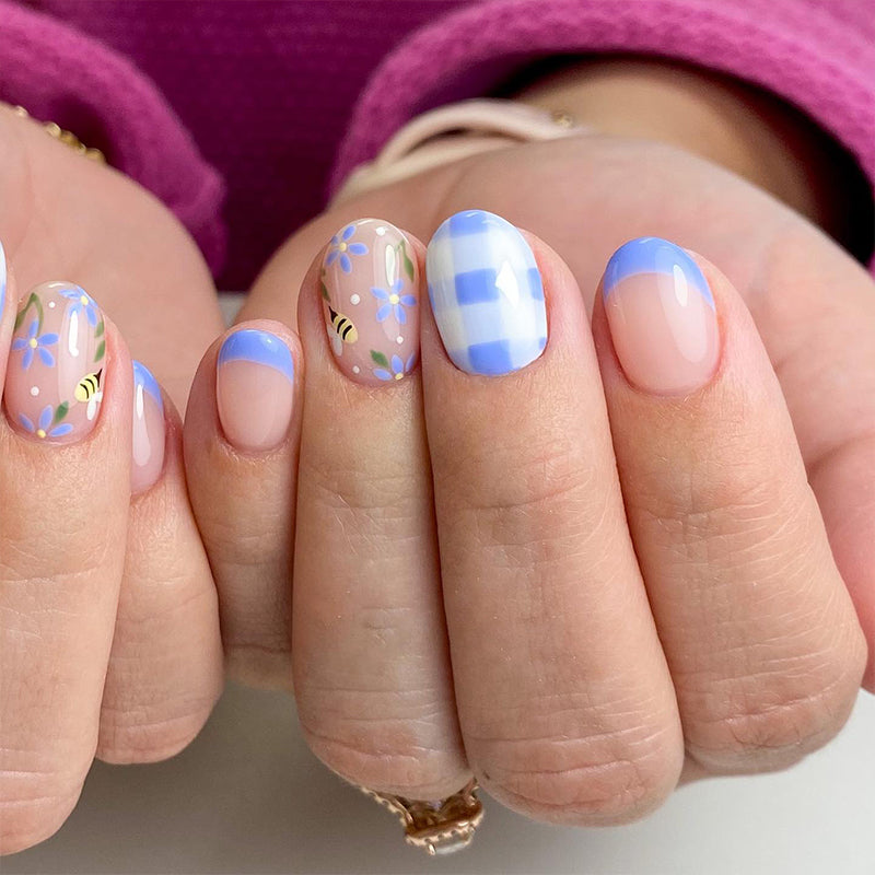 Glue On Nails Blue Short Squoval