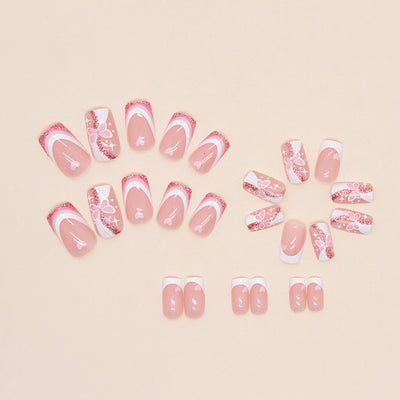 Cute Butterfly Giltter French Tips Nails