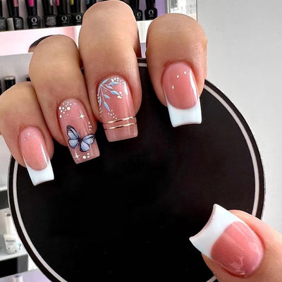 Pretty Butterfly French Tips Nails
