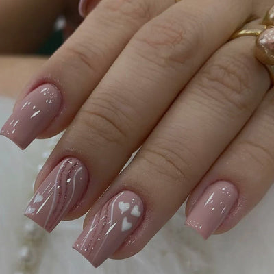 Glitter Line Nails Pink Meidum Square