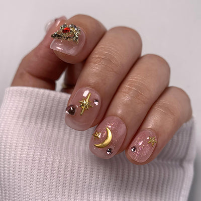 Handmade Fingernails Golden Squoval