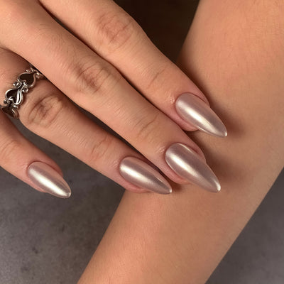 Sparkling Fantasy Pop On Handmade Nails Glitter Silver Almond