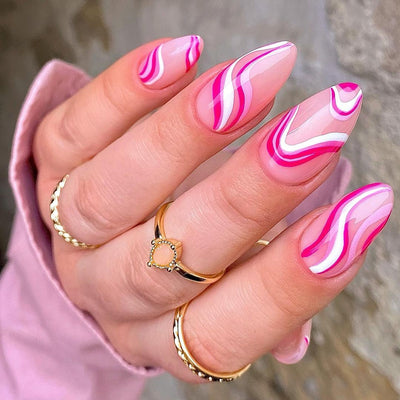 Line Stick On Nails Pink
