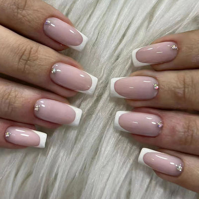 Sophisticated Rhinestone French Tips Nails