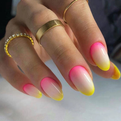 Yellow Pink Ombre French Tips Nails 