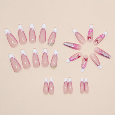 French Tips Nails Pink Long Coffin