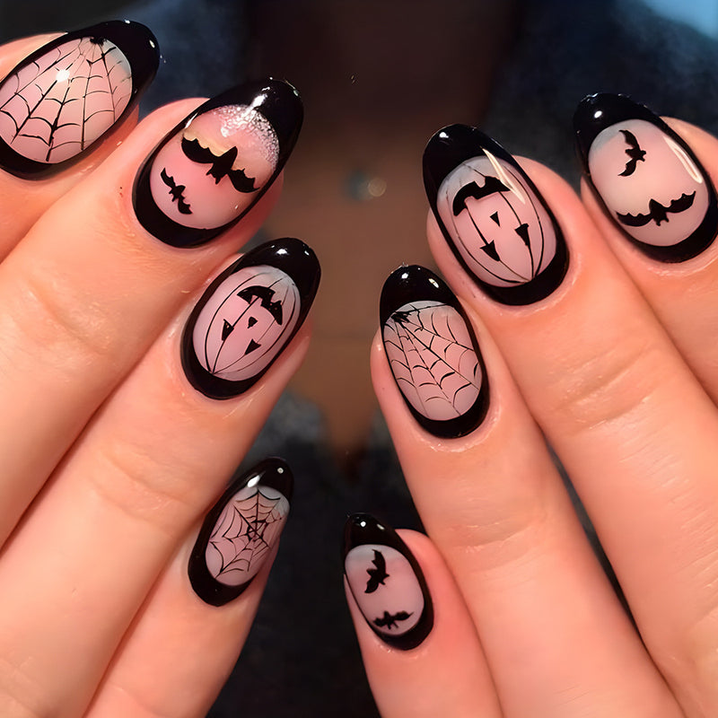 Cool Bat Halloween French Tips Nails