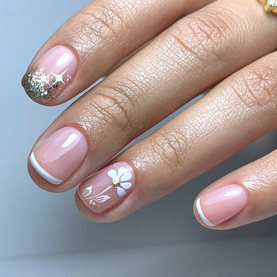 Shining Flower French Tips Nails