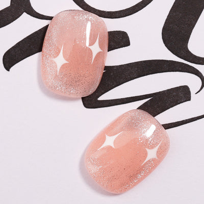 Glitter Star Press On Handmade Nails White Squoval