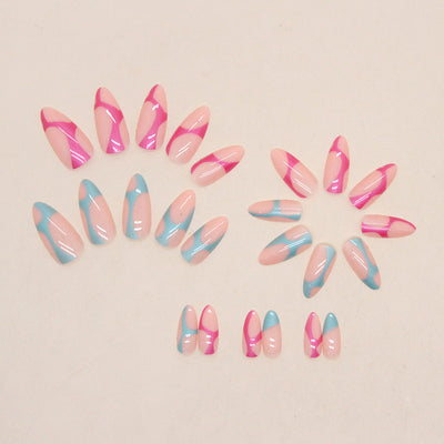 Artificial Fingernails Pink Blue Medium  