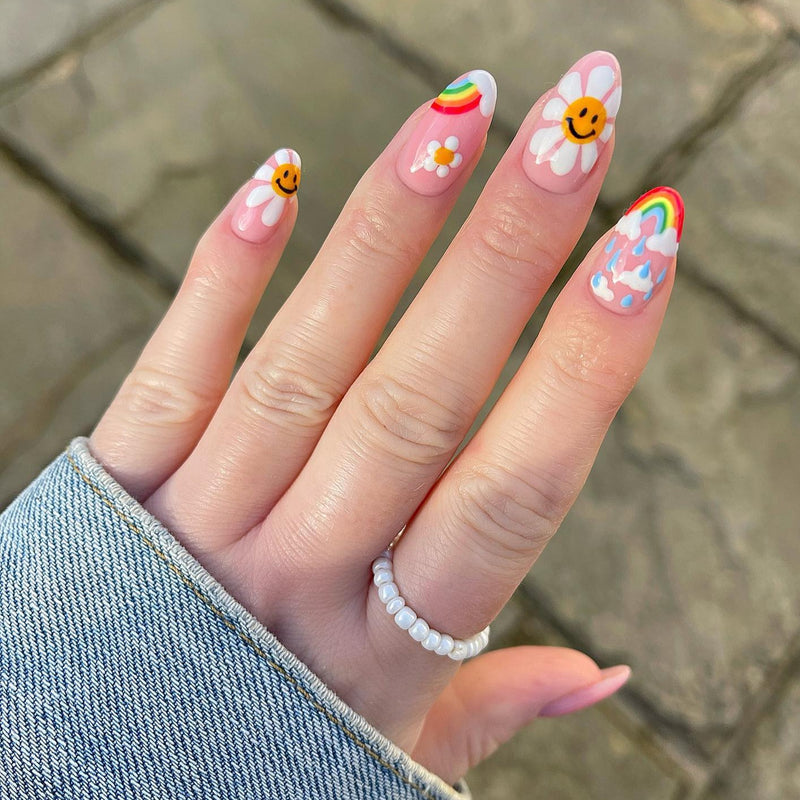 Flower Rainbow Glue On Nails 