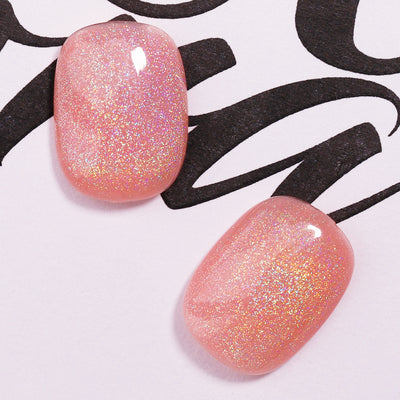 Cat Eyes Glitter Glue On Handmade Nails Pink Squoval